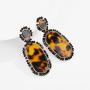 Nicole Miller New York Leopard Print Oblong Shaped Acrylic Black Beads Fashion Dangle Earrings