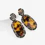 Nicole Miller New York Leopard Print Oblong Shaped Acrylic Black Beads Fashion Dangle Earrings
