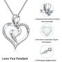 Women Lab Opal Heart Necklace 925 Sterling Silver Jewelry Engraved Love You Forever/Love You with All My Heart Cubic Zirconia Pendant 18 Inches