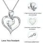 Women Lab Opal Heart Necklace 925 Sterling Silver Jewelry Engraved Love You Forever/Love You with All My Heart Cubic Zirconia Pendant 18 Inches