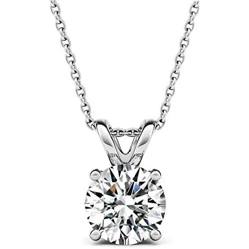 AllenCOCO White Gold Plated Sterling Silver Cubic Zirconia Round Cut Solitaire Pendant Necklace AllenCOCO White Gold Plated Sterling Silver Cubic Zirconia Round Cut Solitaire Pendant Necklace