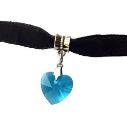 Yves Renaud 7.5 Inch Black Velvet Choker Necklace with Beautiful Heart Crystal Charm Pendant on an Oxidized Bail with 1.75'' Extender