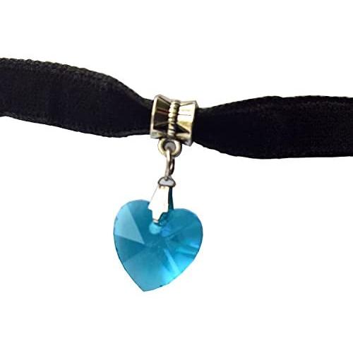 Yves Renaud 7.5 Inch Black Velvet Choker Necklace with Beautiful Heart Crystal Charm Pendant on an Oxidized Bail with 1.75'' Extender