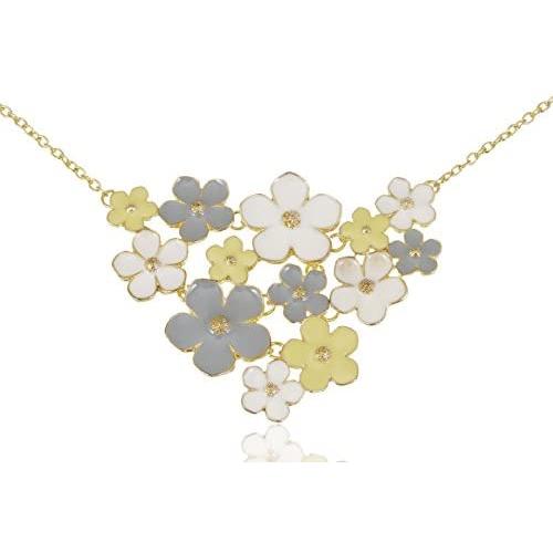 Alilang Golden Tone Enamel Flower and Butterfly Bib Statement Pendant Necklace