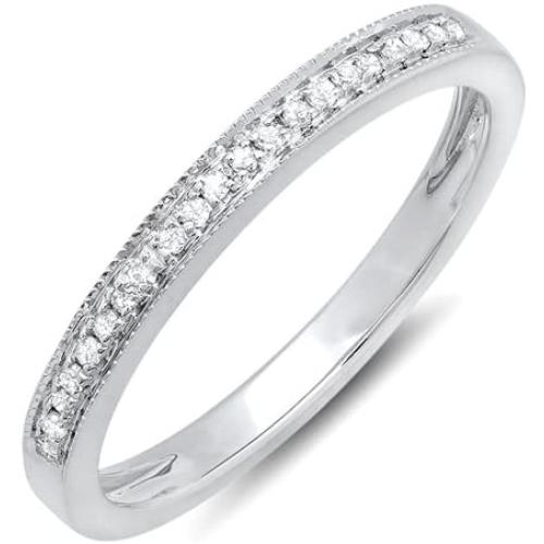 Dazzlingrock Collection 0.15 Carat (ctw) 10k Gold Round White Real Diamond Wedding Anniversary Millgrain Stackable Band Ring Dazzlingrock Collection 0.15 Carat (ctw) 10k Gold Round White Real Diamond Wedding Anniversary Millgrain Stackable Band Ring