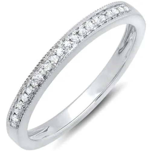 Dazzlingrock Collection 0.15 Carat (ctw) 10k Gold Round White Real Diamond Wedding Anniversary Millgrain Stackable Band Ring