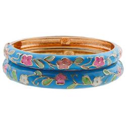 UJOY Cloisonne Bracelet Openable Hinge Gold Cuff Enamel Flower Blue Bangle Jewelry Gift for Women 55A86