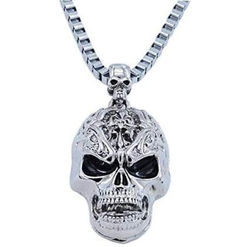 JczR.Y Vintage Skull Pendant Necklace Stainless Steel Gothic Skeleton Necklace for Men Women Punk Jewelry Gift