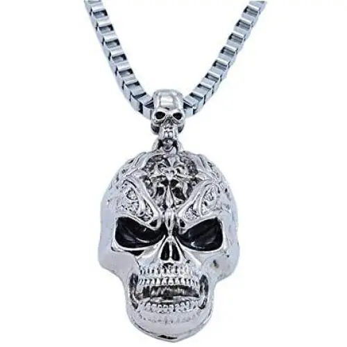 JczR.Y Vintage Skull Pendant Necklace Stainless Steel Gothic Skeleton Necklace for Men Women Punk Jewelry Gift