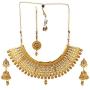 Crunchy Fashion Bollywood Style Traditional Indian Wedding Jewelry Necklace Earring with Maang Tikka Set for Women Girls