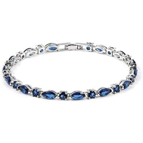 Shop LC Delivering Joy Silvertone Marquise Blue Cubic Zirconia CZ Line Tennis Bracelet Women Jewelry for Gifts Fashion 8'' Cttw 7