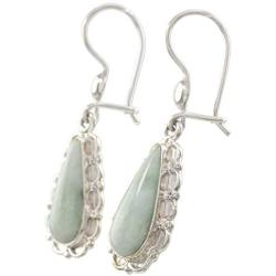 NOVICA Jade and .925 Sterling Silver Flower Dangle Earrings, Blossoming Green Dew