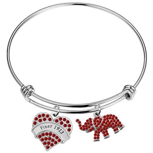 SEIRAA Delta Sigma Theta Sorority Jewelry DST Expandable Charm Bracelet with Rhinestone Red Elephant Finer 1913 Delta Gift