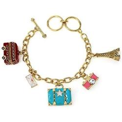 Jewelry Nexus Europe Trip Travel Gold-Tone Charm Bracelet Eiffel Tower London Bus Suitcase Camera Letter