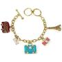 Jewelry Nexus Europe Trip Travel Gold-Tone Charm Bracelet Eiffel Tower London Bus Suitcase Camera Letter