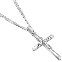 XP Jewelry Mens Sterling Silver Crucifix Pendant Curb Link Chain Necklace Italian Made - Choose Width & Length