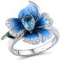 Santuzza Heart Shape Flower Rings 925 Sterling Silver Exquisite Blue Clover Enamel Ring Fine Jewelry for Women