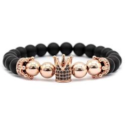 Muyasea 8mm Beads Crown King Charm Bracelet for Men&Women Natural Semi-Precious Stones Collection Reiki Friendship Gift Bracelets