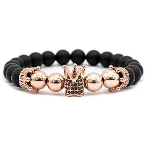 Muyasea 8mm Beads Crown King Charm Bracelet for Men&Women Natural Semi-Precious Stones Collection Reiki Friendship Gift Bracelets