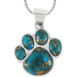 Dog or Cat Paw Necklace Pendant 925 Sterling Silver Genuine Gemstones (with 20'' Chain)