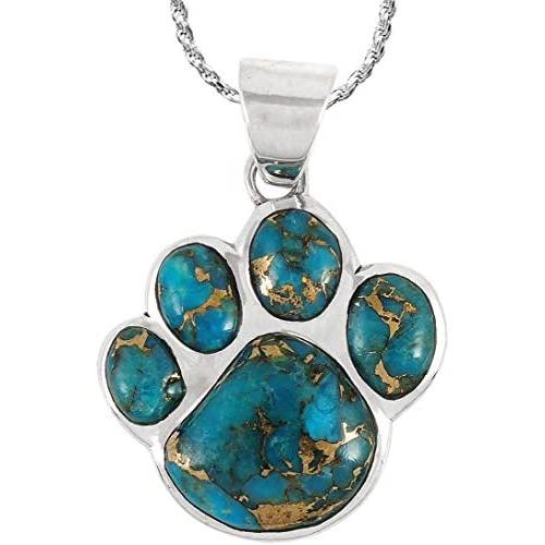 Dog or Cat Paw Necklace Pendant 925 Sterling Silver Genuine Gemstones (with 20'' Chain)
