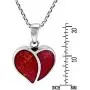 AeraVida One Love Heart Reconstructed Red Coral Inlays .925 Sterling Silver Pendant Necklace