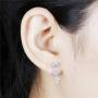 DovEggs Sterling Silver 3CTW 5mm G-H-I Color Clear Moissanite Three Stone Drop Earring Push Back for Women