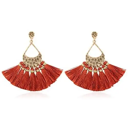 Bohemian Multi Tassel Statement Drop Earrings - Silky Thread Strand Fan Fringe Chandelier, Simple Metallic, Geometric Acetate Dangles Bohemian Multi Tassel Statement Drop Earrings - Silky Thread Strand Fan Fringe Chandelier, Simple Metallic, Geometric Acetate Dangles