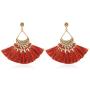 Bohemian Multi Tassel Statement Drop Earrings - Silky Thread Strand Fan Fringe Chandelier, Simple Metallic, Geometric Acetate Dangles