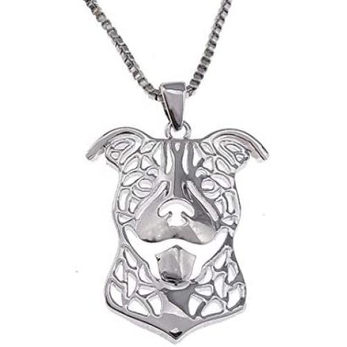 Pit Bull Dog Sterling Silver Necklace Dangle Earrings Set by Ginger Lyne Ears Down Puppy Dog Pet Pendant Box Chain Doggie Animal Paw Print Heart Jewelry for Pit Mom Women Girls Teens