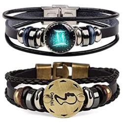 Retro 2pcs Sagittarius Zodiac Bracelet for men 12 Constellation Beaded Hand Woven Leather Bracelets Braided Punk Chain Cuff (Sagittarius)…