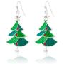 RareLove Green Christmas Tree with Star Red Rhinestone Pierced Dangle Earrings CZ Crystal Silver Plated Alloy Holiday For Women Girls