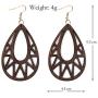 6 Pairs Ethnic Wooden Dangle Earrings Bohemian Wooden Hollow African Drop Earrings Sets Lightweight African Style Wood Teardrop Hook Earrings Retro Natural Wood Statement Earrings Jewelry