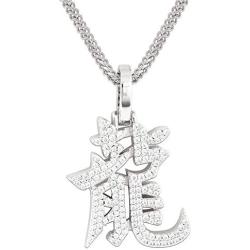 Gold IDEA Hip Hop 14K Gold Plated/White Gold Plated Fully Iced Out Dragon Symbol Chinese Character Pendant with 2.5mm Stainless Steel Franco Chain Necklaces for Men Women