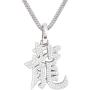 Gold IDEA Hip Hop 14K Gold Plated/White Gold Plated Fully Iced Out Dragon Symbol Chinese Character Pendant with 2.5mm Stainless Steel Franco Chain Necklaces for Men Women