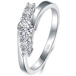 BORUO 925 Sterling Silver Ring, Cubic Zirconia CZ Eternity Engagement Wedding Band Ring