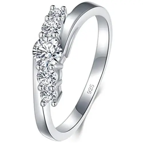 BORUO 925 Sterling Silver Ring, Cubic Zirconia CZ Eternity Engagement Wedding Band Ring BORUO 925 Sterling Silver Ring, Cubic Zirconia CZ Eternity Engagement Wedding Band Ring