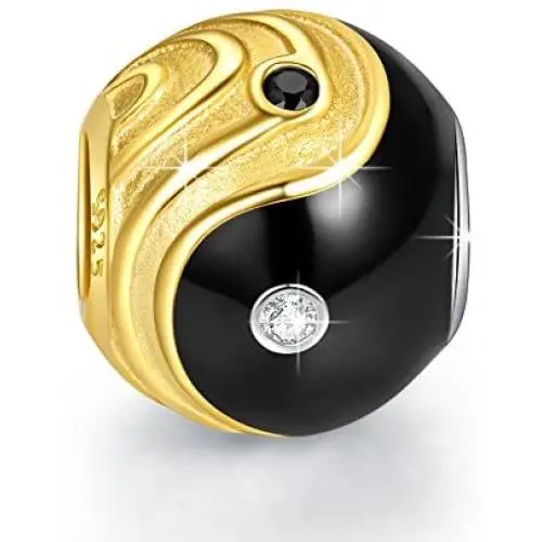 NINAQUEEN Tai Chi Valentines Day Charms Gifts 925 Sterling Silver Gold Plated Black Enamel Bead Charms with 5A Cubic Zirconia Chinese Elements Charms for Bracelets Necklaces NINAQUEEN Tai Chi Valentines Day Charms Gifts 925 Sterling Silver Gold Plated Black Enamel Bead Charms with 5A Cubic Zirconia Chinese Elements Charms for Bracelets Necklaces