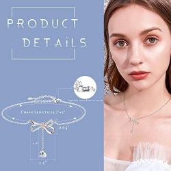 Sllaiss Sterling Silver Bow Necklace Made with Swarovski Crystals Pendant Gift for Women Rose Gold 16'' with 2'' Extender Adjustable