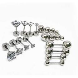 8Pairs 20g Ear Cartilage Helix Surgical Stainless Steel Tiny Ball Round Cubic Zirconia Stud Earrings for Women Men Tragus Barbell Flat Screw Backs Hypoallergenic Piercing Jewelry Set 3mm 4mm 5mm 6mm