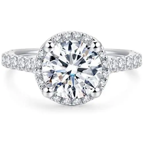 HAFEEZ CENTER 14K Solid White Gold 2ct Round Brilliant Cut DEF Color Moissanite Engagement Ring