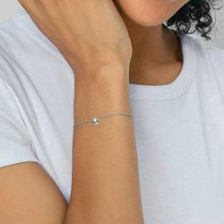ChicSilver Personalized Tiny Heart/Star/Moon/Dot/Lotus Bracelet, Sterling Silver Dainty Link Chain Bracelet for Women Teen Girls, Silver/Gold/Rose Gold(with Gift Box)