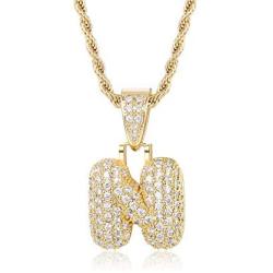 Fiasaso 14K Gold Plated A-Z Letter Necklace for Men Women CZ Bubble Initial Pendant Hip Hop Necklace Rope Chain 23''