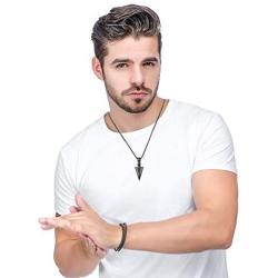 Jstyle Stainless Steel Pendant Necklace for Mens Boys Cool Spearpoint Arrowhead Pendant Chain Necklace Set Black & Silver Tone