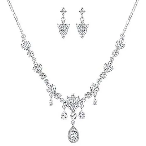 LOYALLOOK Costume Jewelry for Women Necklaces CZ Teardrop Bridesmaid Earrings Rhinestone Necklace Wedding Jewelry for Bride