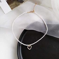 REQU Girl Women Korean Wild Pearl Necklace Trendy Clavicle Chain with Love Heart Pendant Choker Fashion Jewelry