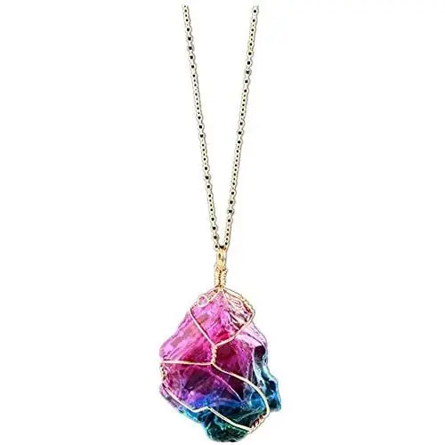Challyhope Natural Rainbow Stone Healing Crystal Rock Quartz Pendant Necklace Birthstone Gold Plated Full Wire Wrap Gemstone Necklace Jewelry Challyhope Natural Rainbow Stone Healing Crystal Rock Quartz Pendant Necklace Birthstone Gold Plated Full Wire Wrap Gemstone Necklace Jewelry