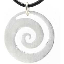 Pewter Maori Spiral Koru Peace and Tranquility Pendant on Leather Necklace