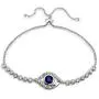 Hoops & Loops Sterling Silver Blue Cubic Zirconia Evil Eye Pullstring Adjustable Bracelet Hoops & Loops Sterling Silver Blue Cubic Zirconia Evil Eye Pullstring Adjustable Bracelet
