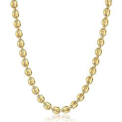 Trendsmax 7mm Coffee Beans Link Chain Necklace Gold Plated Stainless Steel Twisted Rope Chain for Men Women Hip Hop Rappers Necklace
